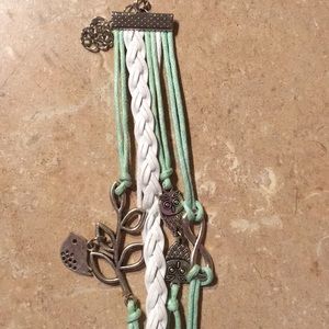 Mint and white bracelet with charms